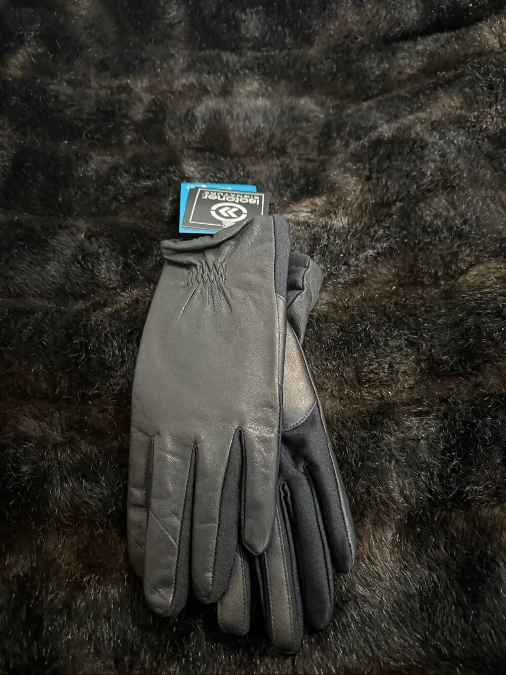 Isotoner Women's Classic Stretch Faux Genuine Leather Touchscreen Gloves L XL