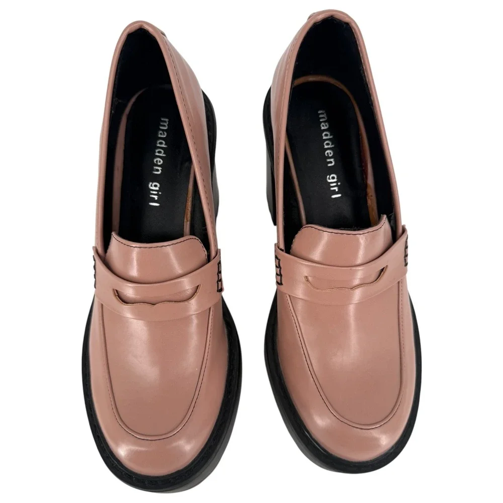 Madden Girl Kassidy Platform Penny Loafer Pink Block Heel Lug Sole Shoes Size‎ 7