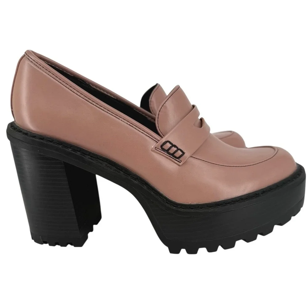 Madden Girl Kassidy Platform Penny Loafer Pink Block Heel Lug Sole Shoes Size‎ 7