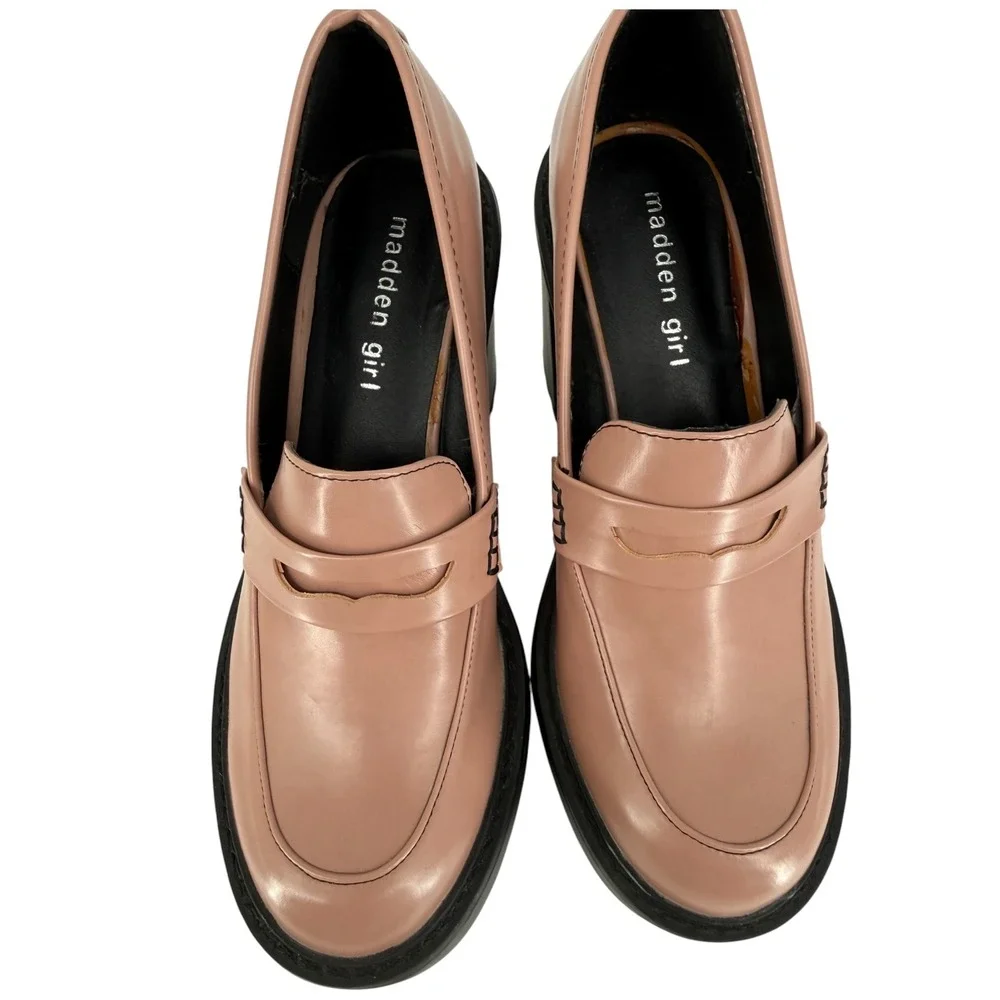 Madden Girl Kassidy Platform Penny Loafer Pink Block Heel Lug Sole Shoes Size‎ 7