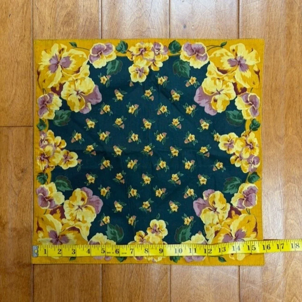 April Cornell Pansy Floral Pillow Cover Green Yellow Cottagecore Cotton Bohemian