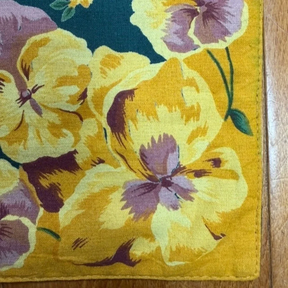 April Cornell Pansy Floral Pillow Cover Green Yellow Cottagecore Cotton Bohemian