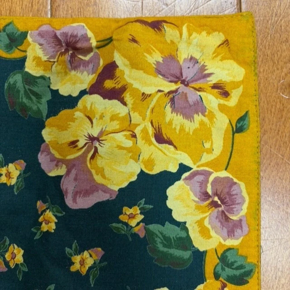 April Cornell Pansy Floral Pillow Cover Green Yellow Cottagecore Cotton Bohemian