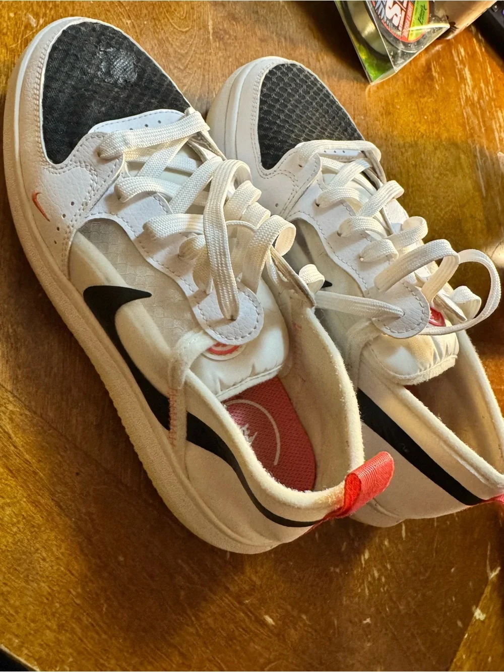 Nike Women White Black Platform Sneakers with Red Accents