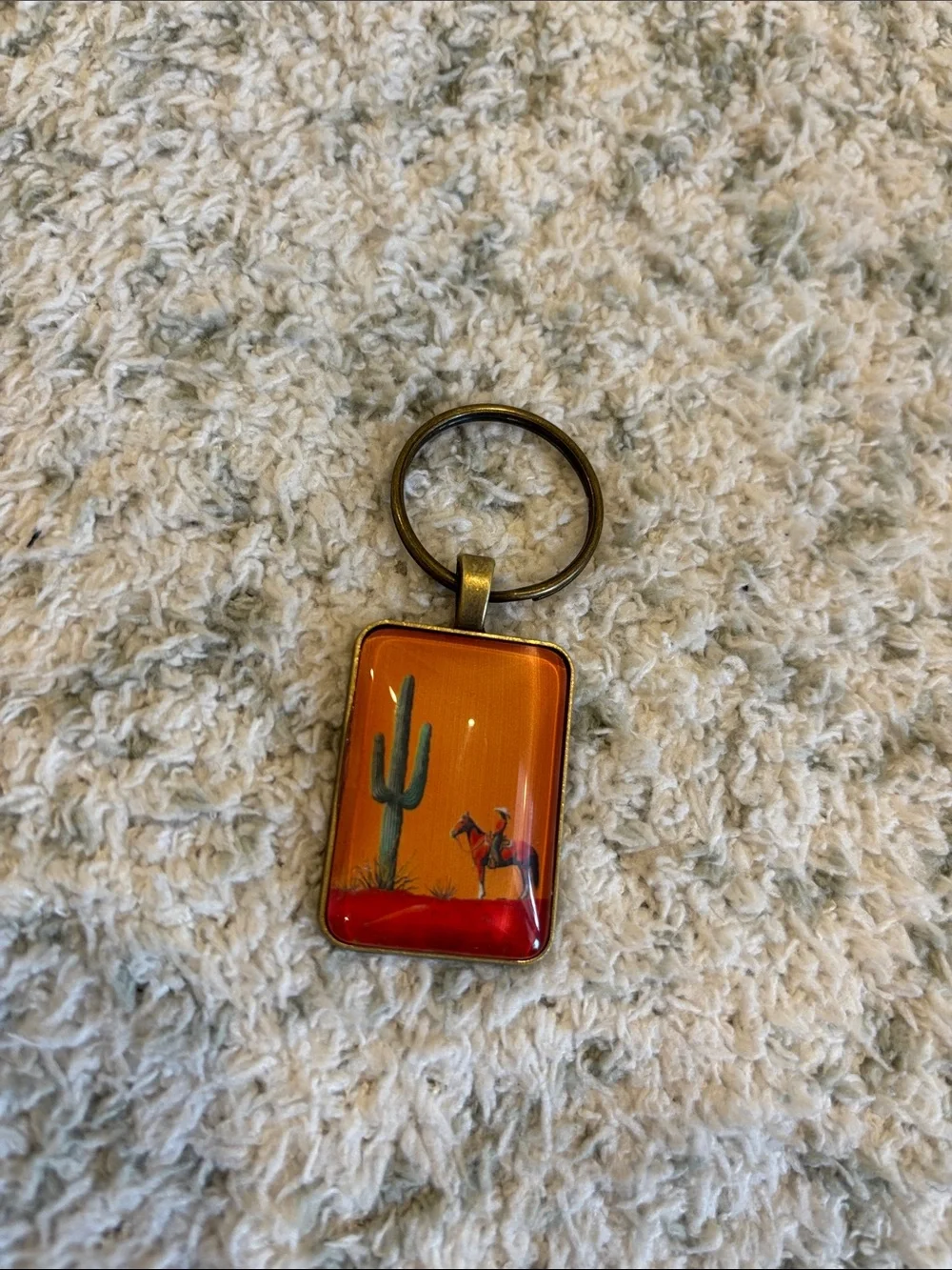 Orange Desert Cactus Cowboy Horse Keychain Brass NWT 2.5”