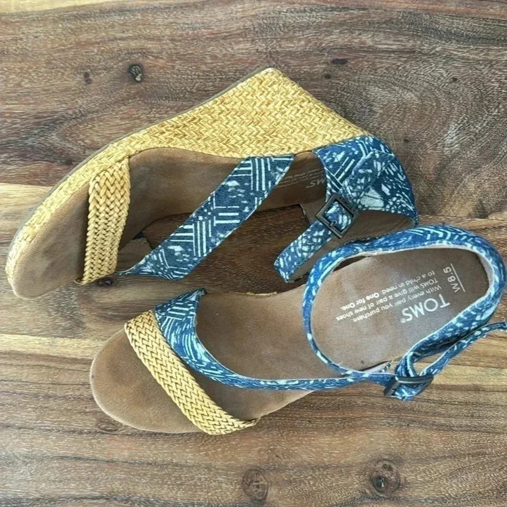 Toms Wedges Rattan & Blue 8.5