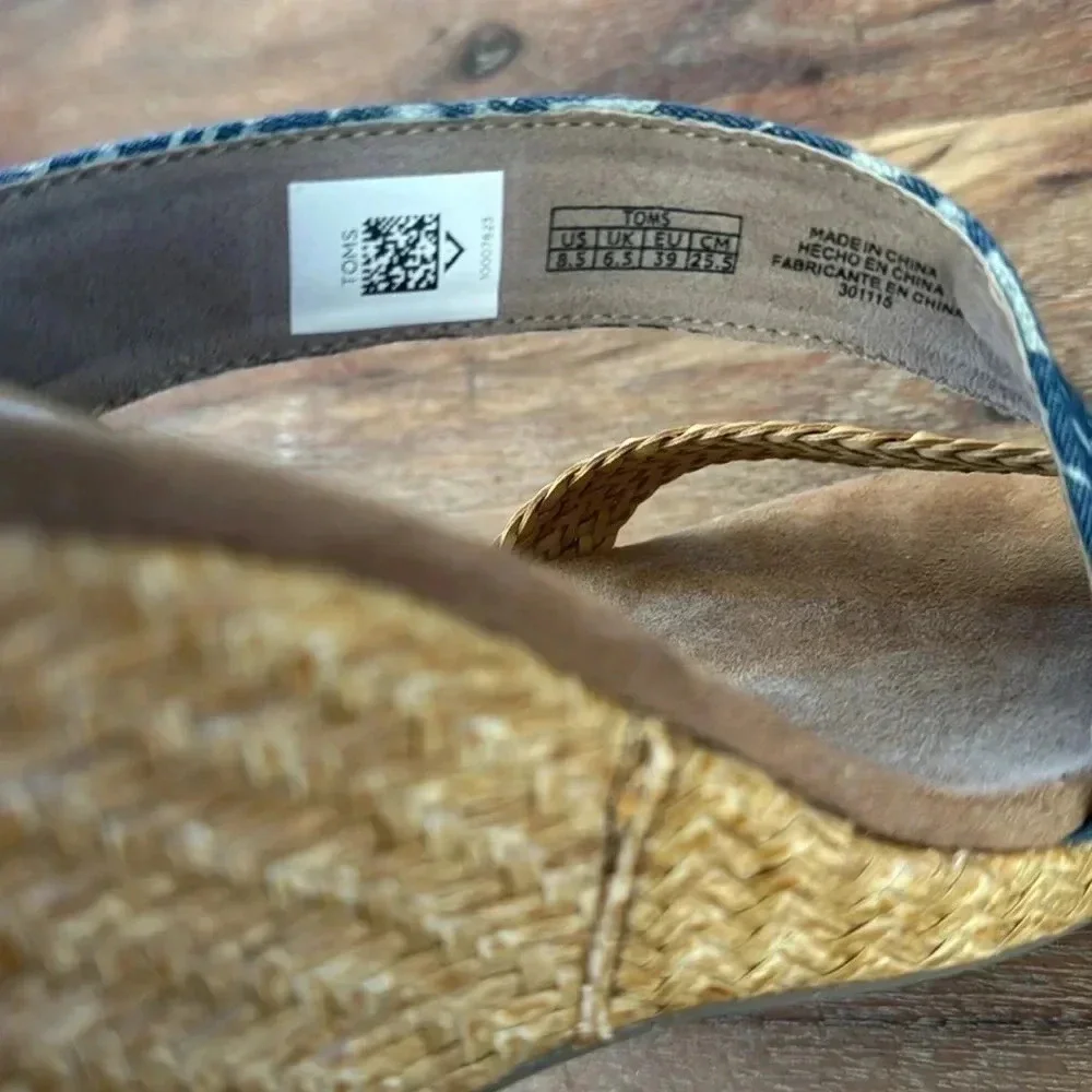 Toms Wedges Rattan & Blue 8.5