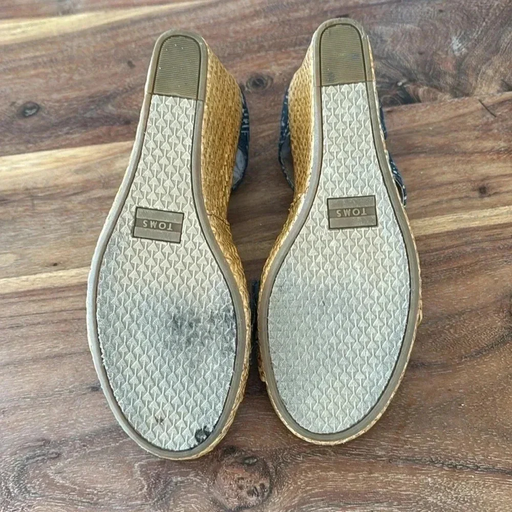 Toms Wedges Rattan & Blue 8.5