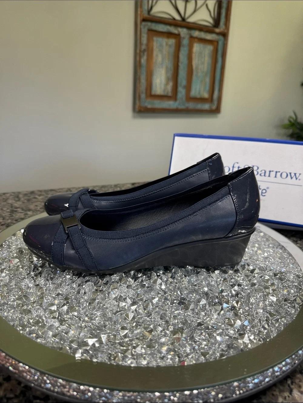 croft & barrow ortholite Navy Patent Wedge with cross cross AccentNEW 9