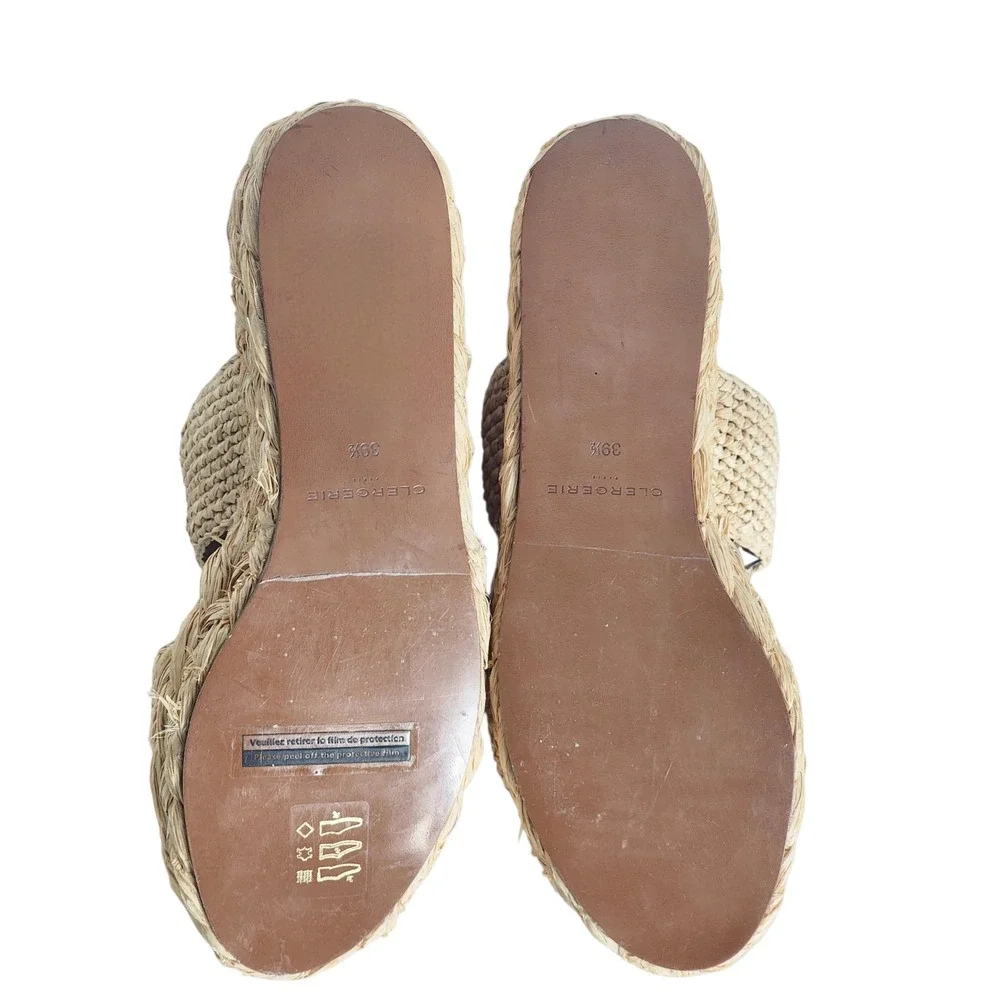 Robert Clergerie Arlene Raffia Platform Wedge Sandals Natural Woven Straw 39.5