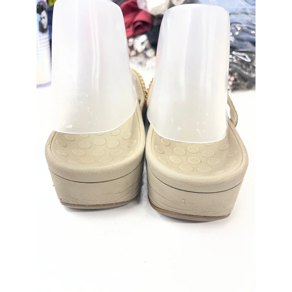 Vionic High Tide Tan Champagne Studded Orthotic Wedge Sandals Womens 9