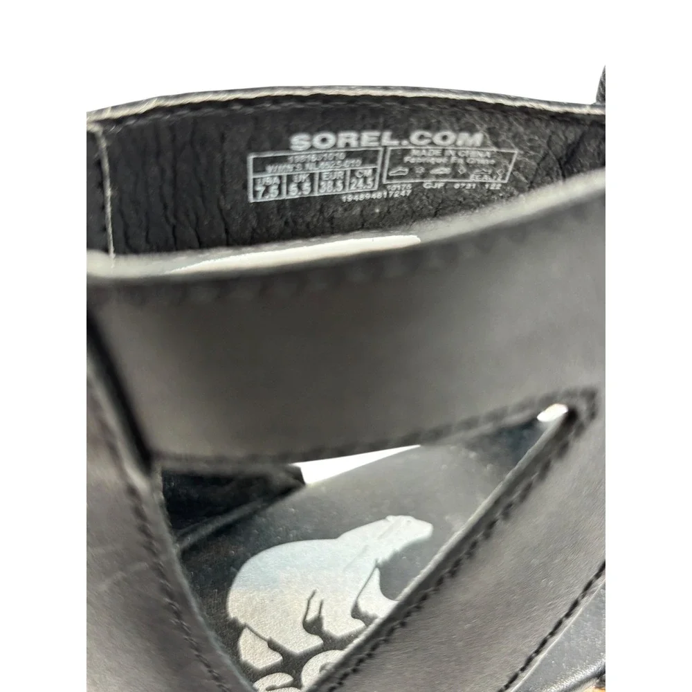 Sorel Joanie II Lace Black Leather Cork Platform Wedge Gladiator Sandals 8.5