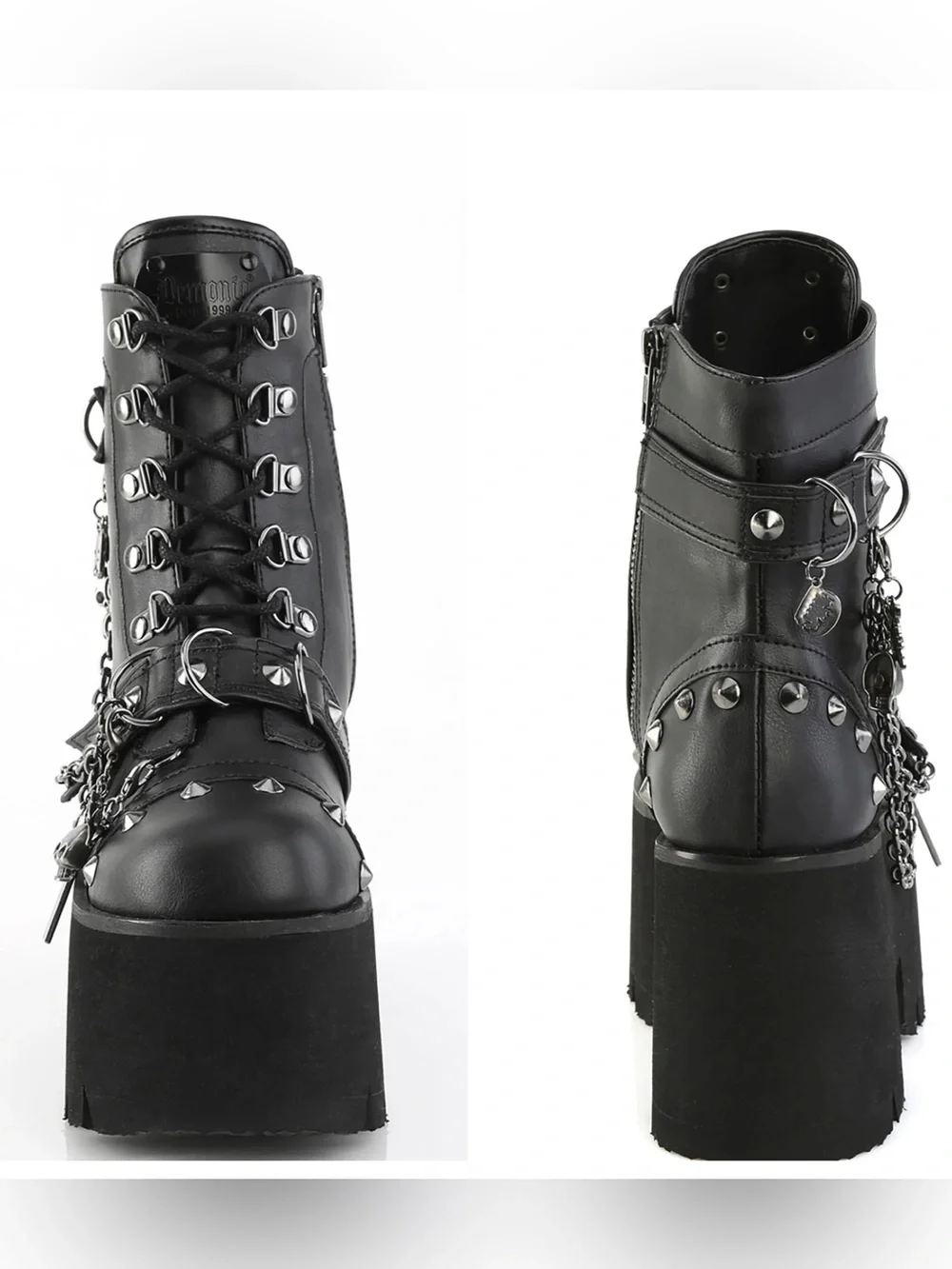 Demonia for Dolls Kill Goth/ Punk Ashes -52 Black Platform Lace-Up Ankle Boots