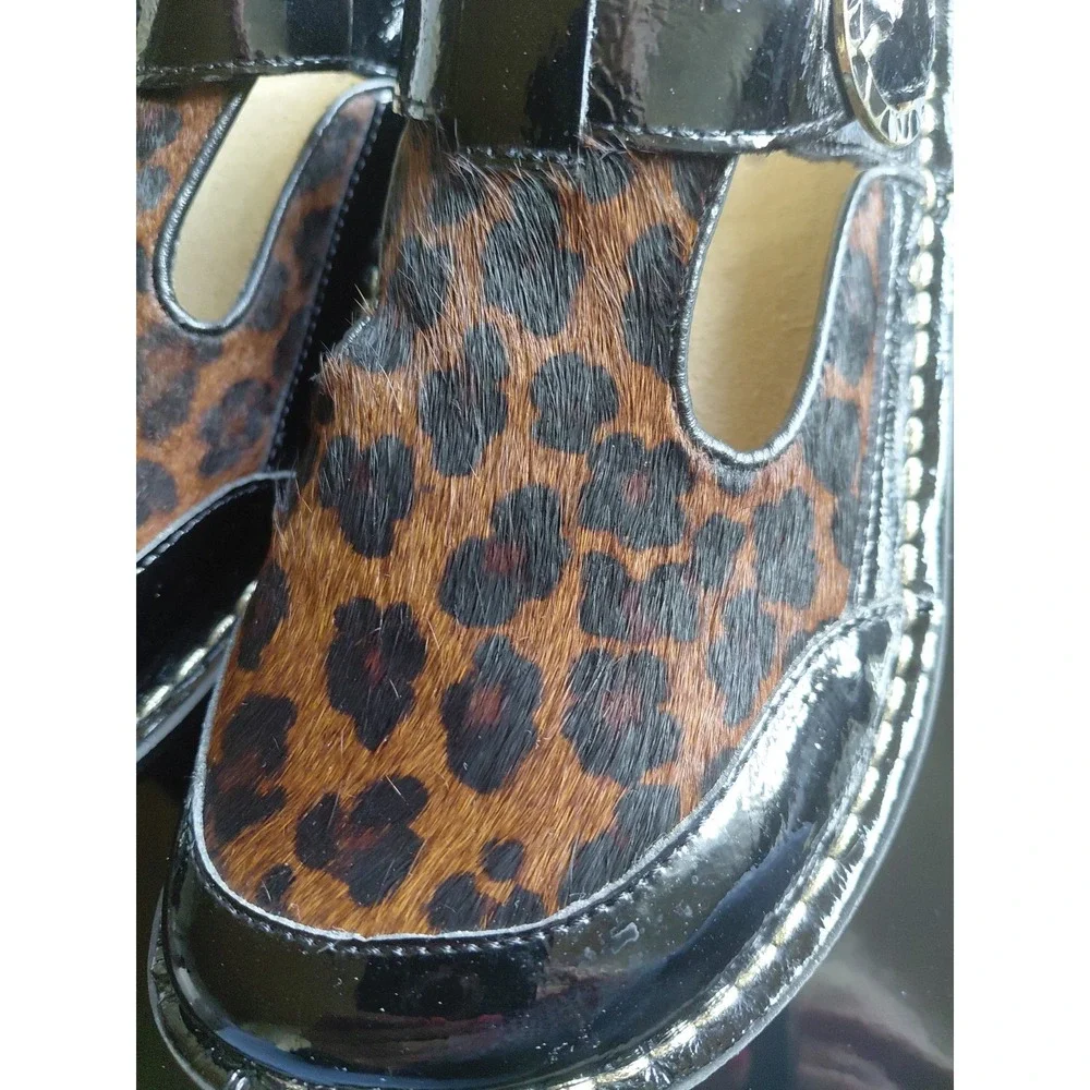 Alegria Leopard Calf Hair Patent Leather Mary Jane Clog Mules Size 37 (US 7-7.5)