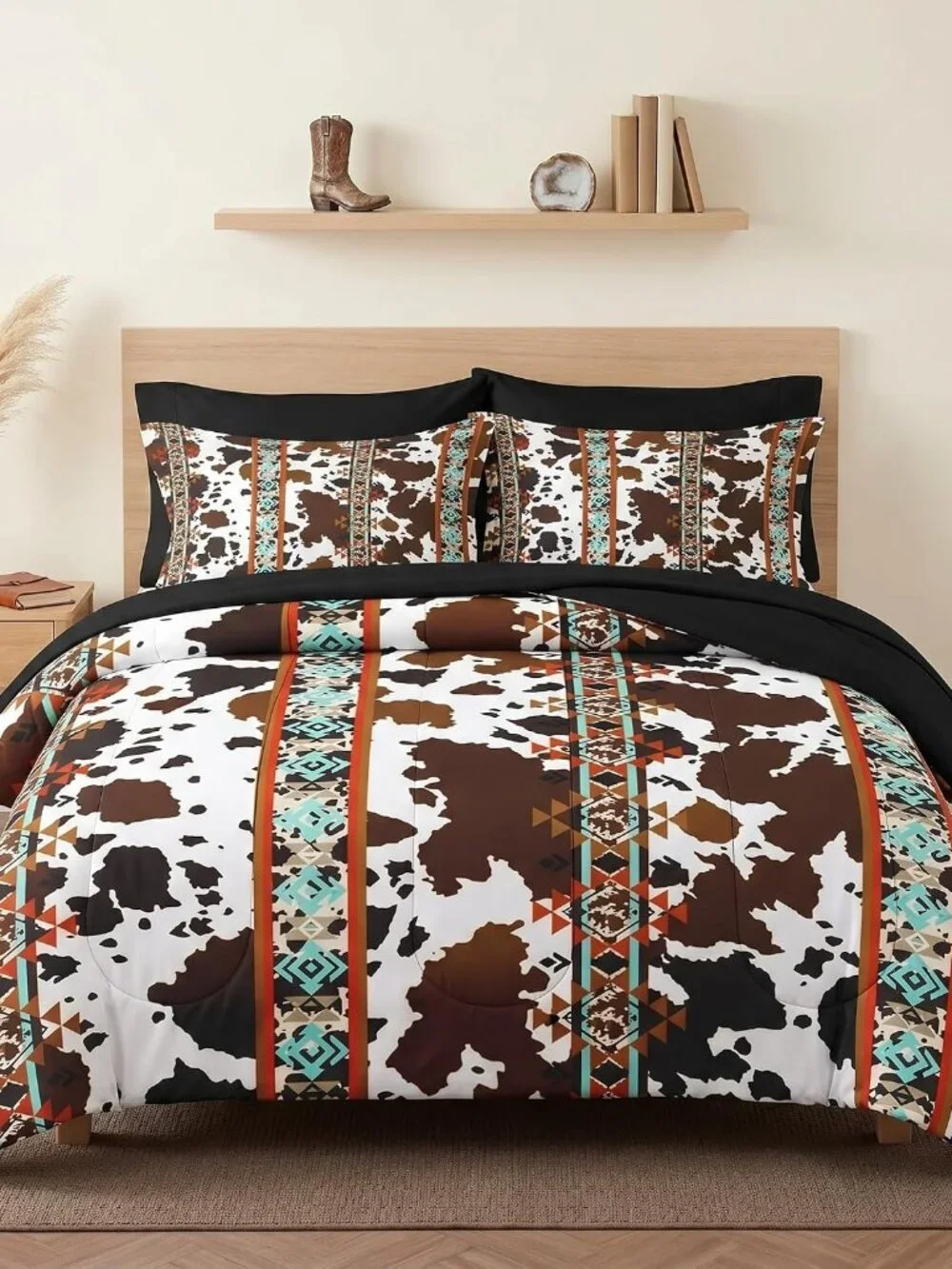Queen Comforter Set with Sheets, 7 Pieces Cowhide Cow Bedding | Bed in A Bag for