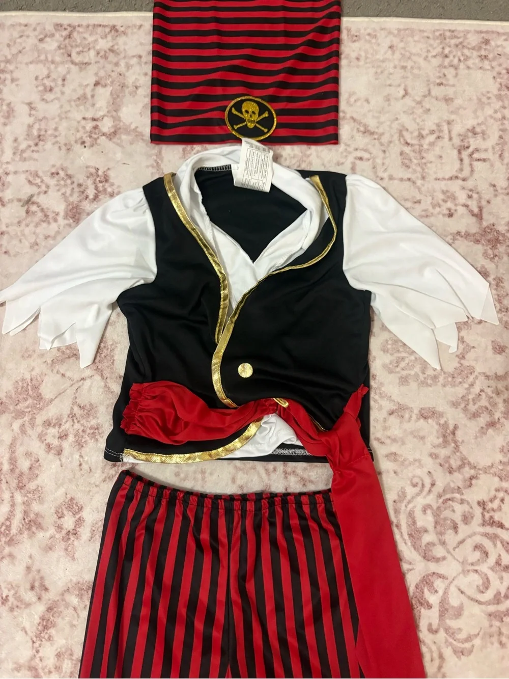 Toddler Pirate Captain Costume Set Red & Black Striped 3-Piece Outfit
