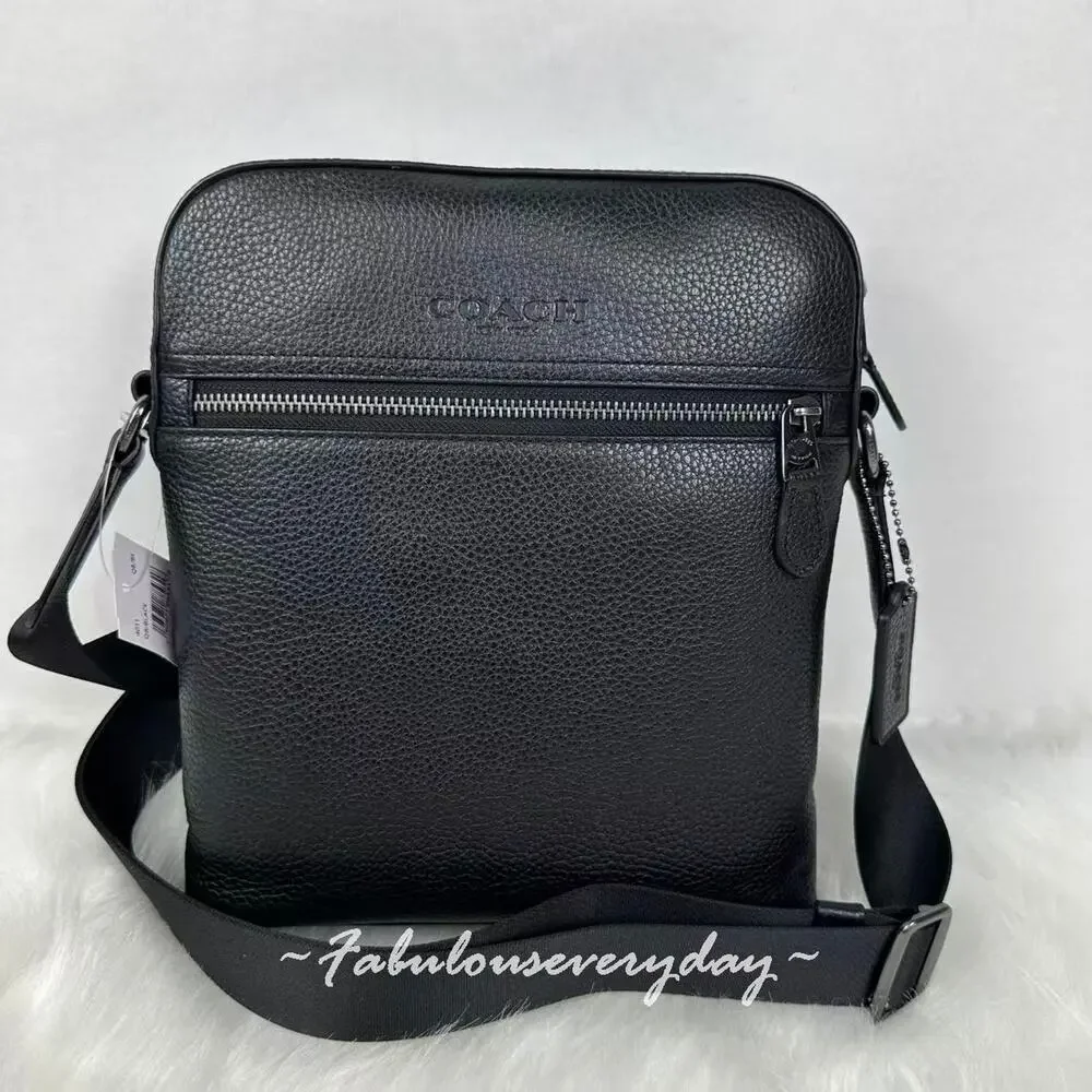 Coach Men Houston Flight Bag Crossbody In Leather/Gunmetal/Black 4011 NWT