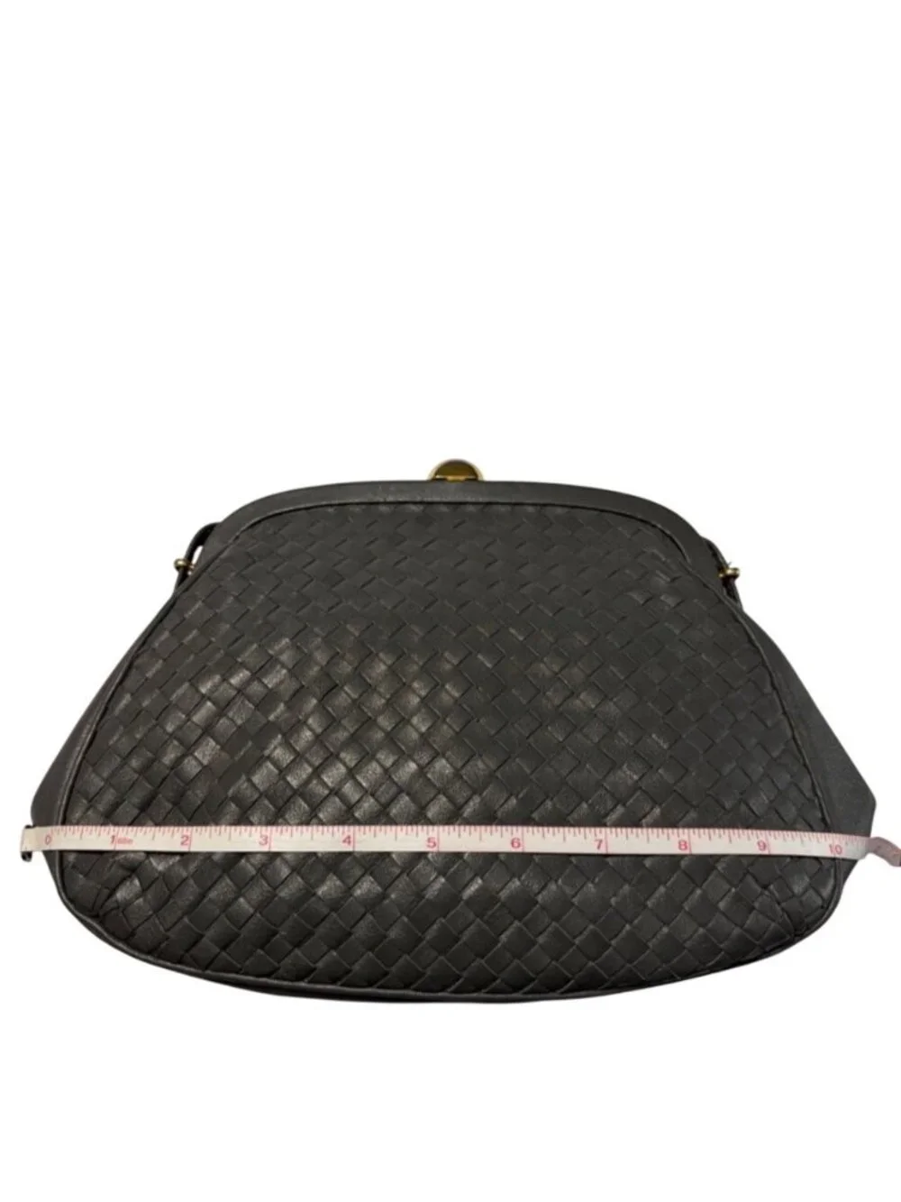 Vintage Ganson Gray Leather Woven Crossbody Bag