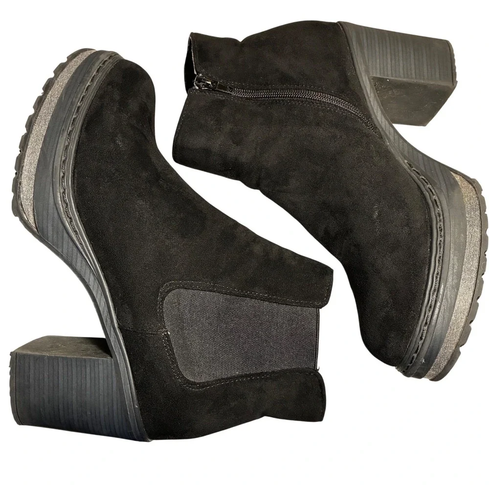 Pierre Dumas Platform Chelsea Ankle Boots black‎ Women's Chunky Heel Size 10