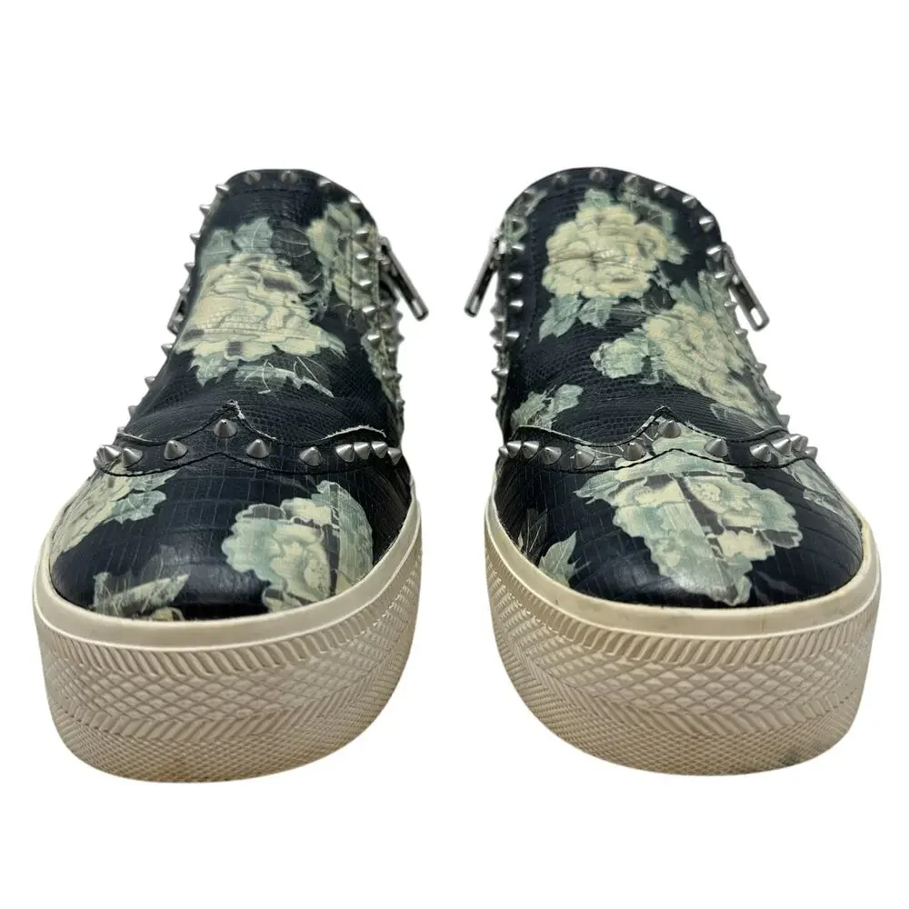 Ash Jasmin‎ Platform Sneakers Leather Floral Studded Black Blue Size 38 US 7.5 8