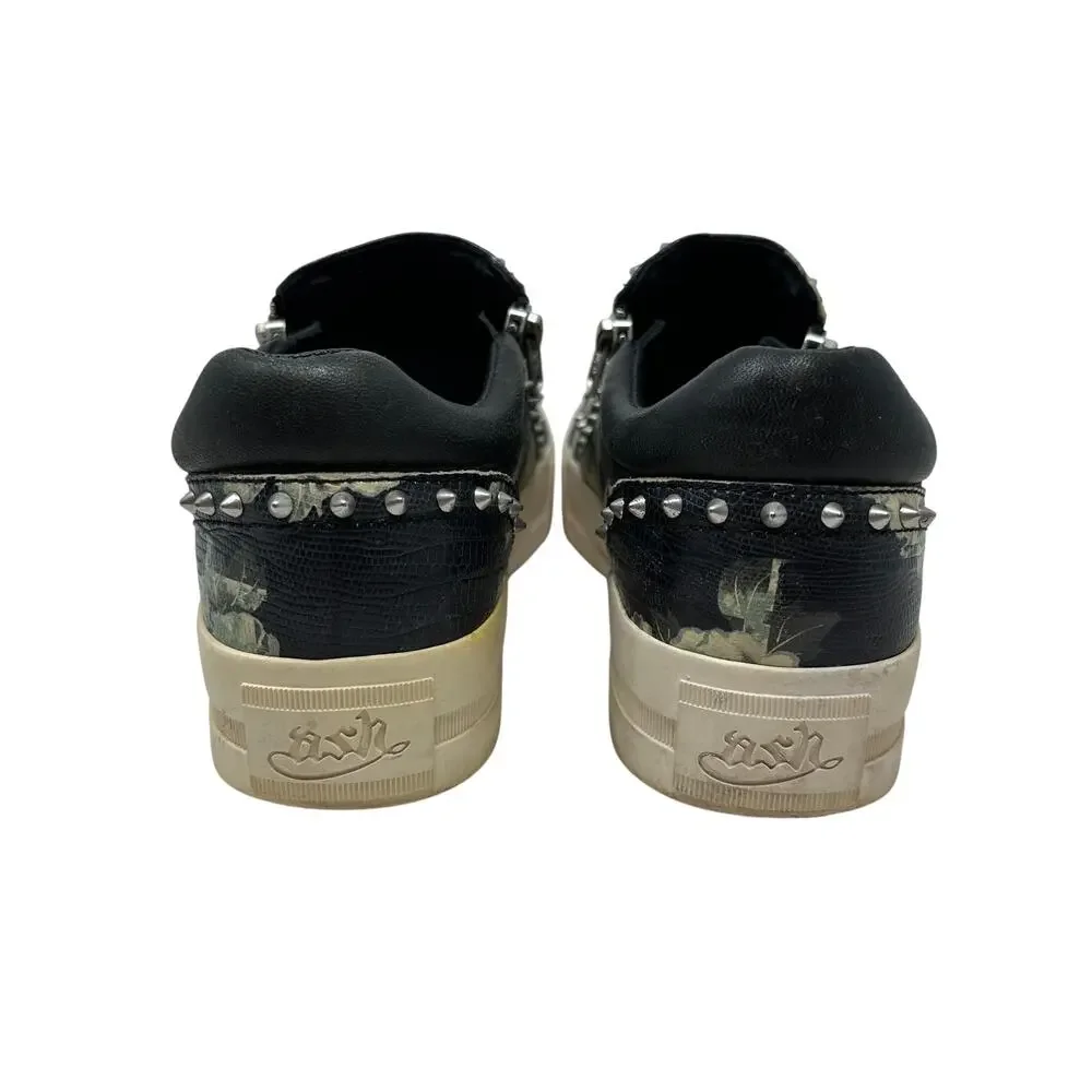 Ash Jasmin‎ Platform Sneakers Leather Floral Studded Black Blue Size 38 US 7.5 8