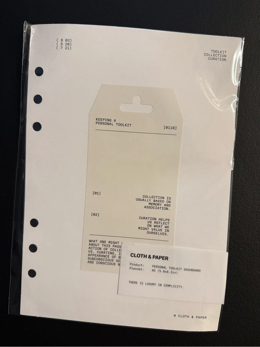 Cloth & Paper Personal Toolkit Dashboard - White A5