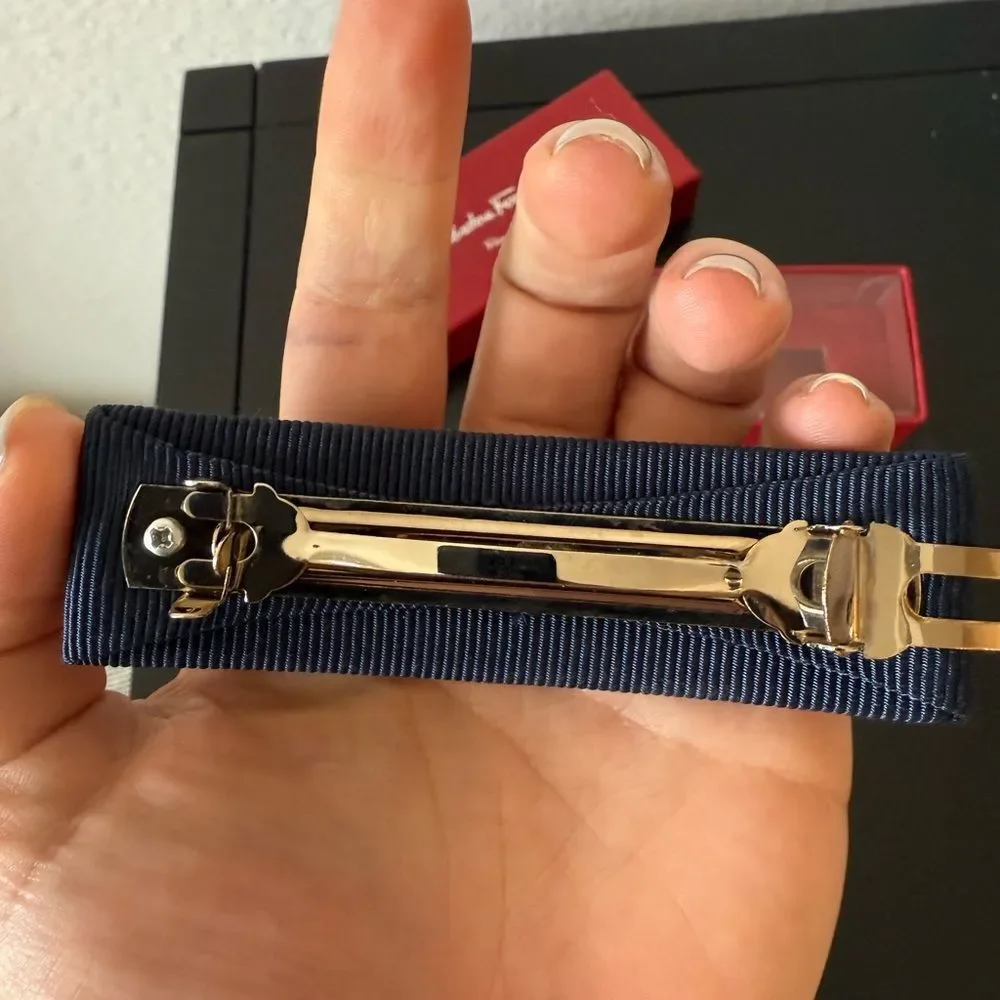 Salvatore Ferragamo  Vara Bow Clip in Navy and Silver