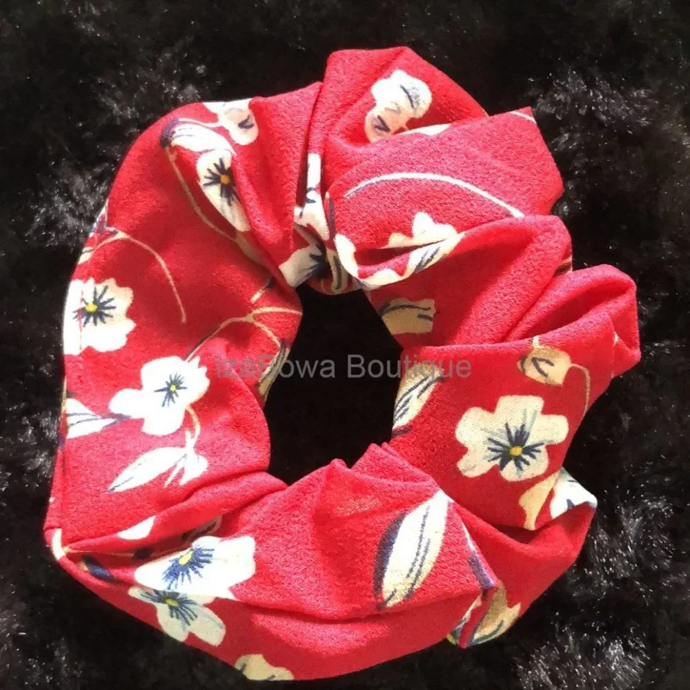 Dark Red Flower Chiffon Scrunchie  -women's-  SC2780  Handmade NWT Boutique