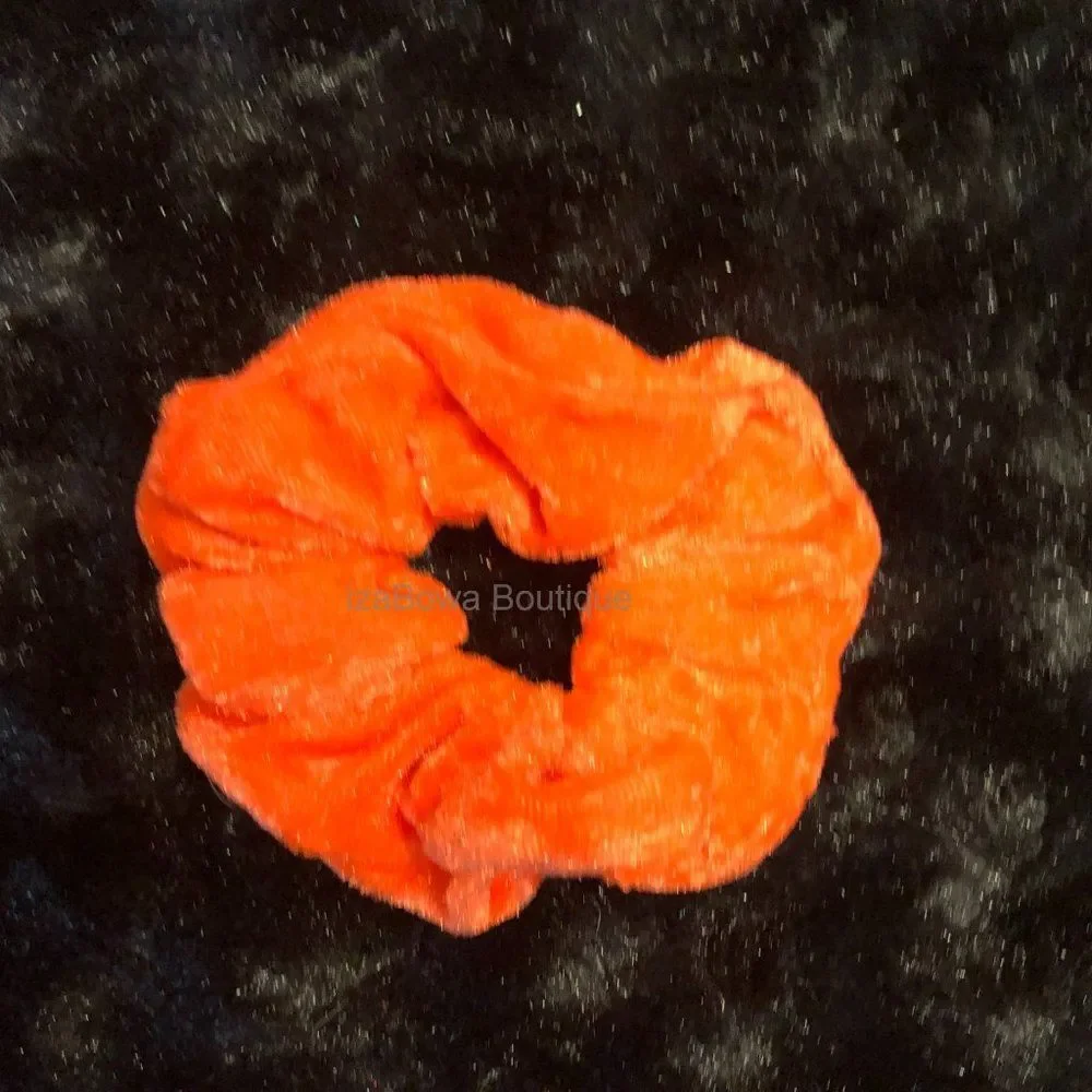 Orange Velvet Scrunchie   (kids)  SC2636 Handmade NWT Boutique