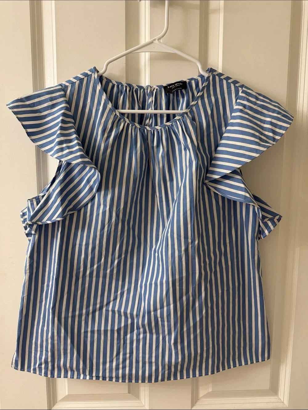 kate spade Blue and White Striped Ruffle Sleeve Top
