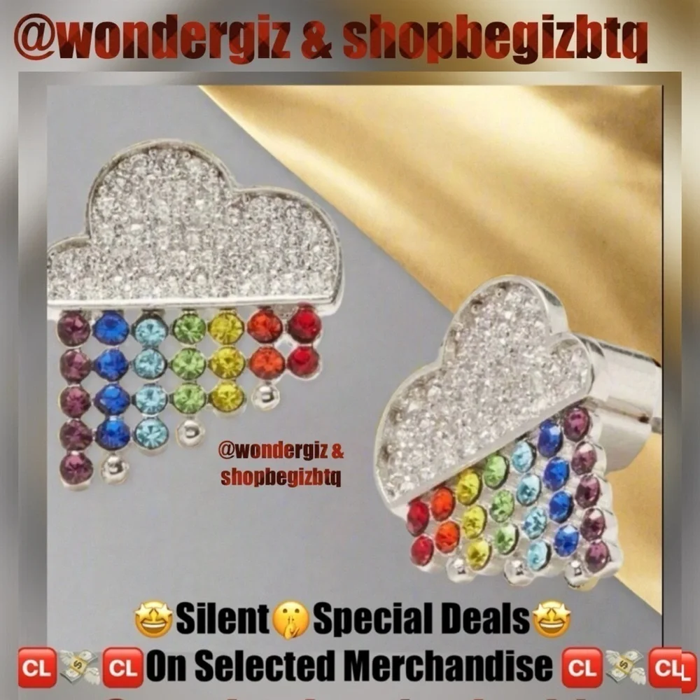 Kate Spade Into The Sky Raining Cloud Earrings Sliver Stud Multicolor Crystals