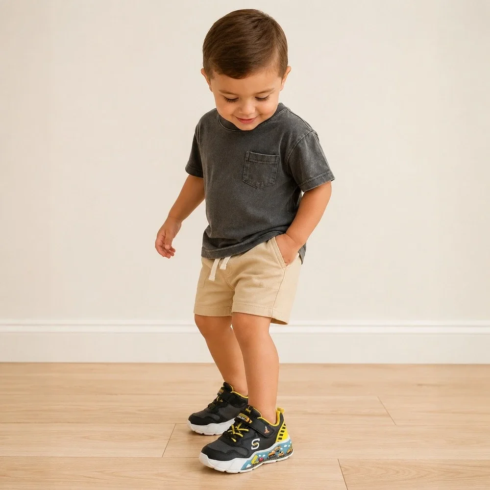 Skechers S-Lights Boys Construction Light Up Sneakers Black Yellow Kids Size 10