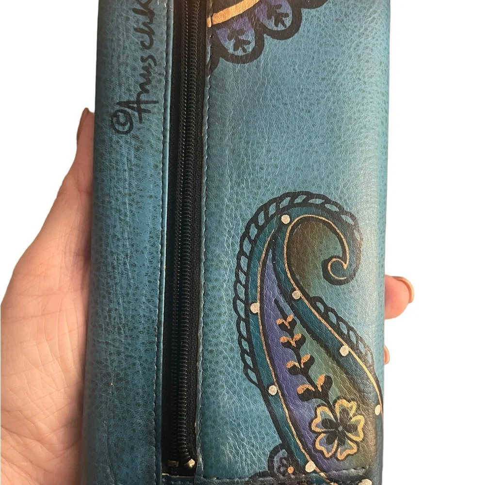 Anna by Anuschka hand painted original artwork leather trifold wallet.