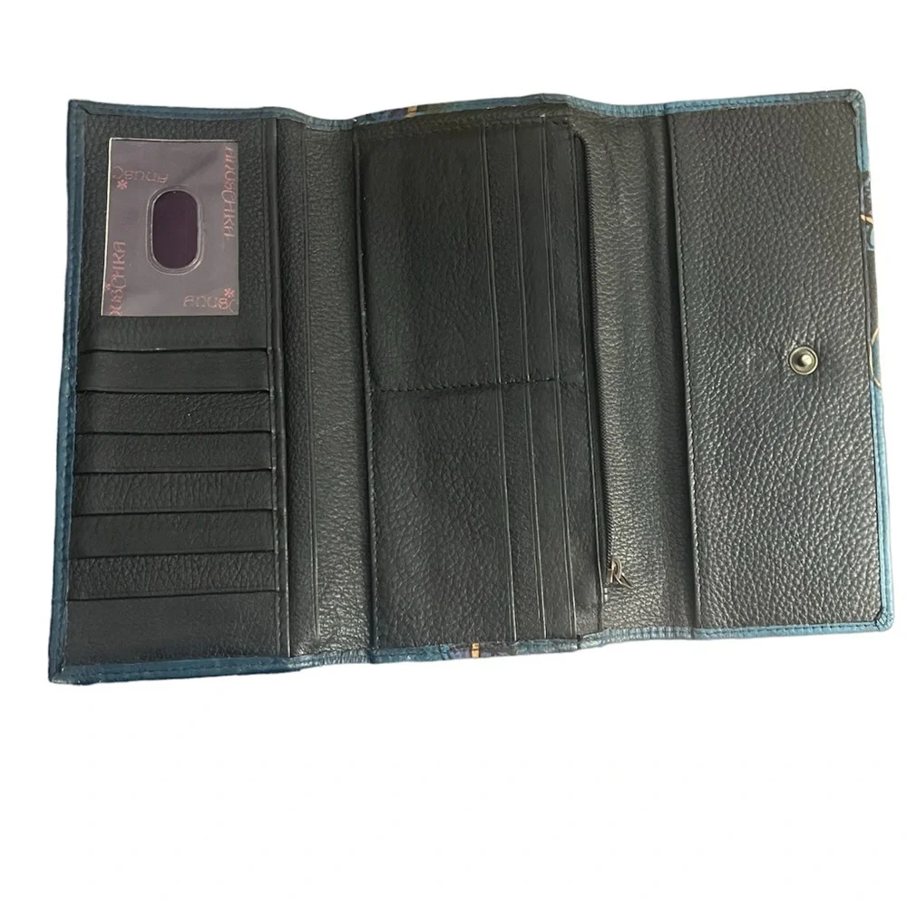 Anna by Anuschka hand painted original artwork leather trifold wallet.