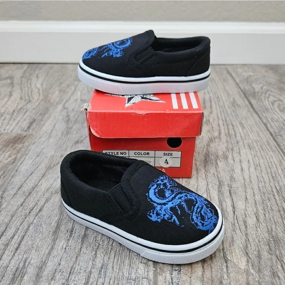 Rockland Black and Blue Dragon Slip On Shoes Size 4T
