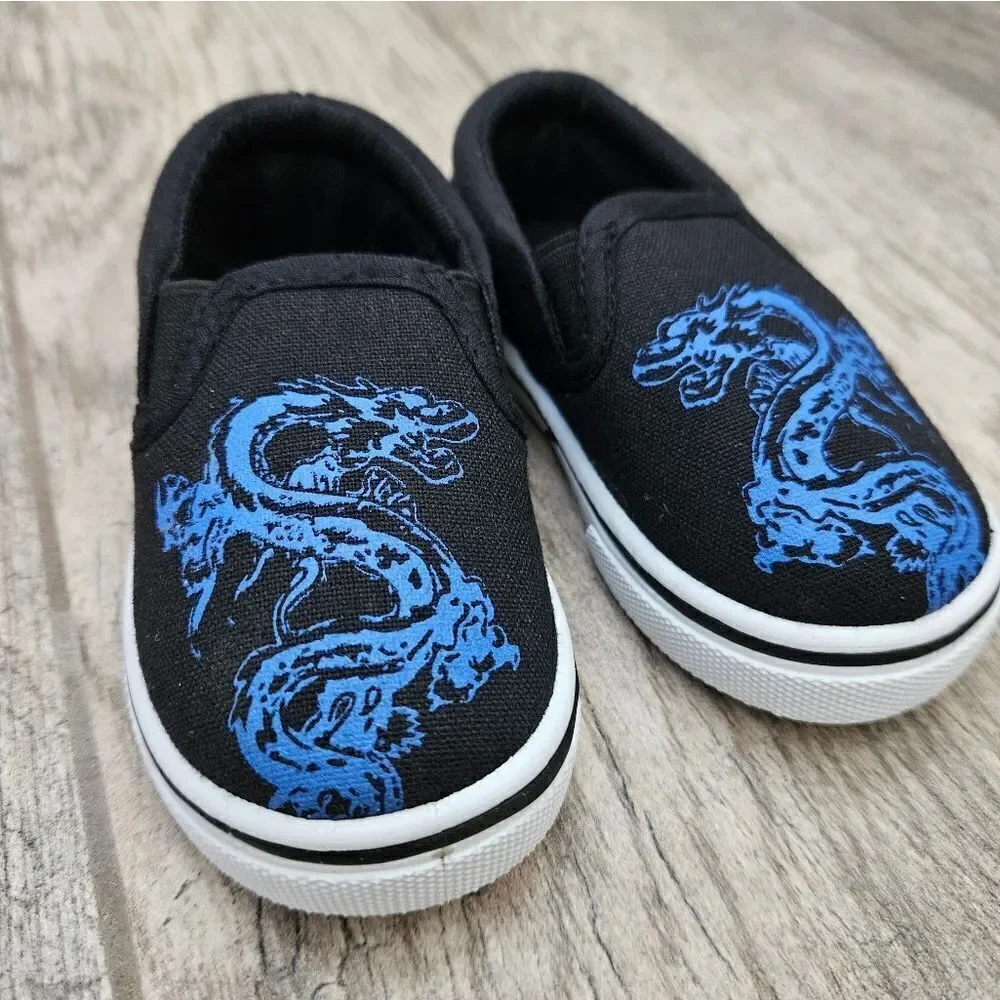 Rockland Black and Blue Dragon Slip On Shoes Size 4T