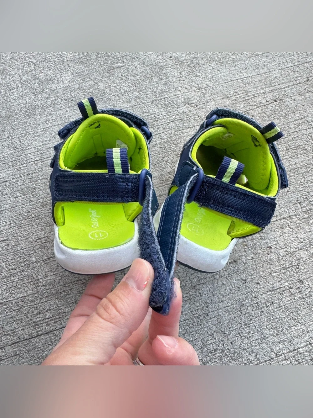 Cat & Jack Hank Boys Blue Lime Closed Toe Summer Sandals Hook Loop Straps Sz 11