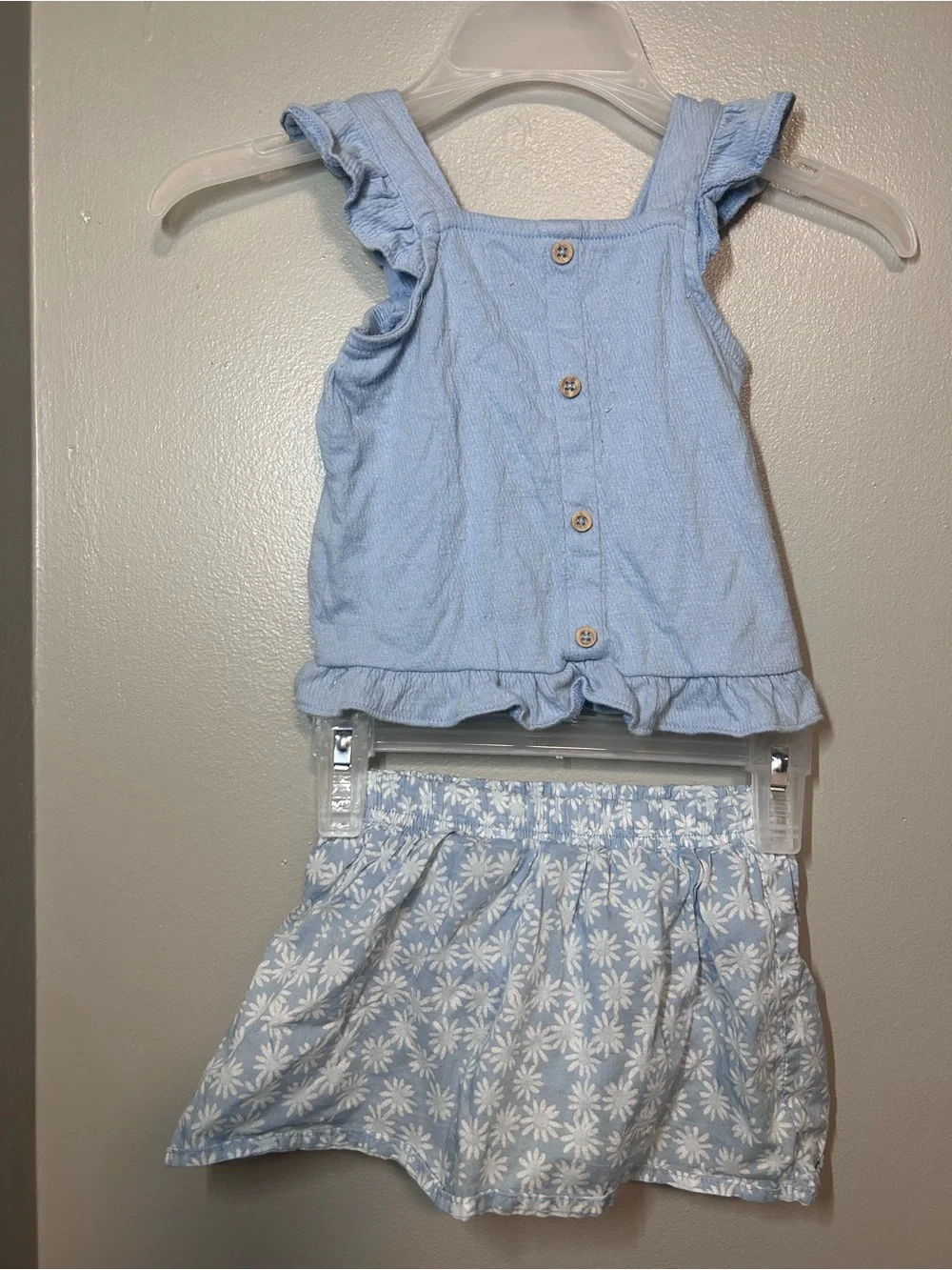 Carter's Light Blue Daisy Print Skirt - Girls Two-Piece Set