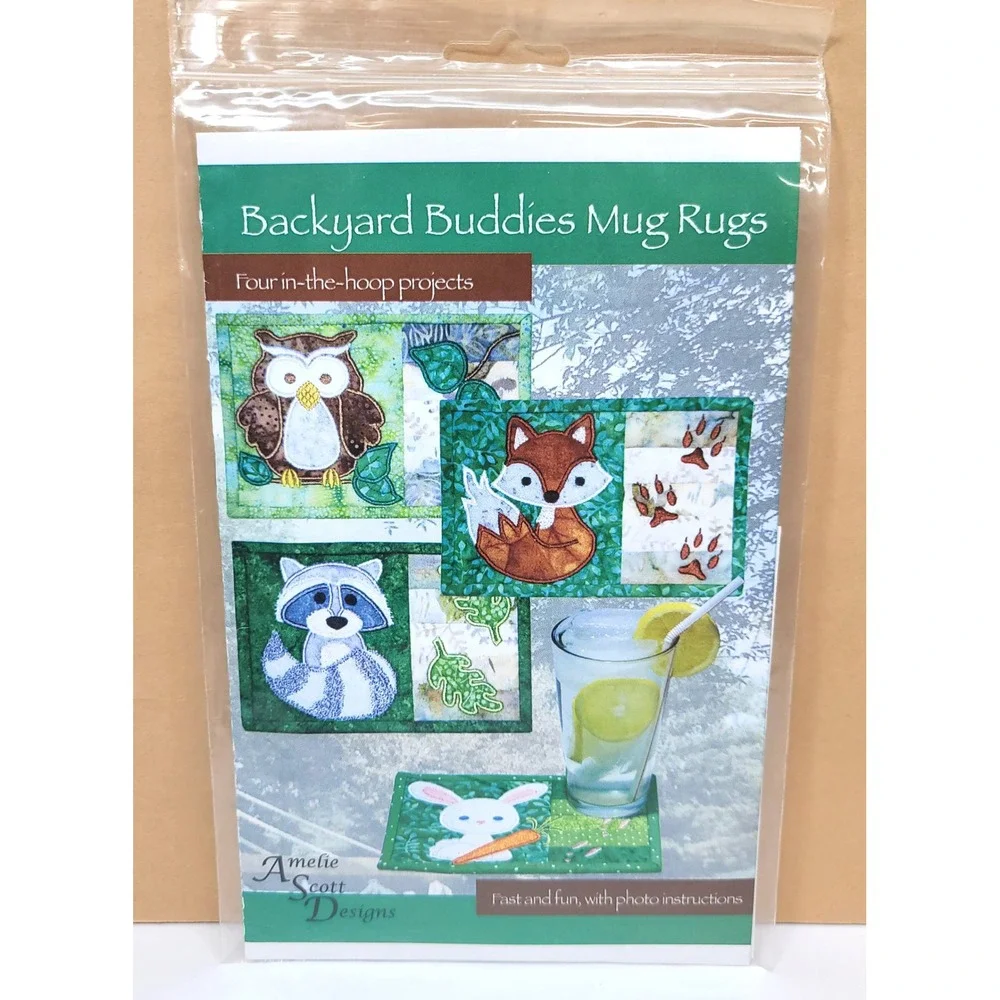Amelie‎ Scott Designs Backyard Buddies Mug Rugs Embroidery CD Pattern ASD202 NEW
