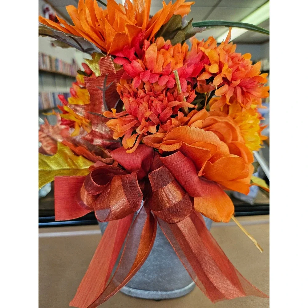 Handmade Fall Floral Arrangement OS Orange Pumpkin Harvest Centerpiece Decor