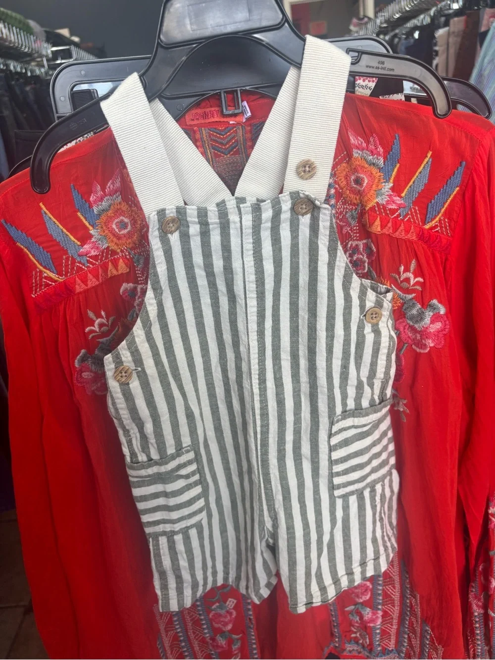 Carter's Green & White Striped Cotton Overalls