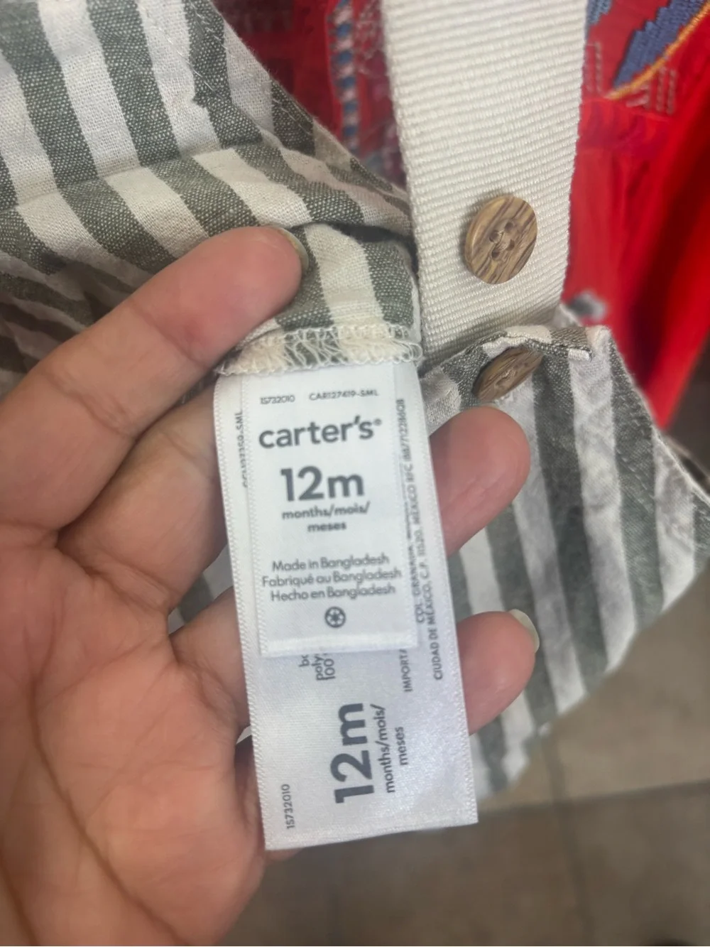 Carter's Green & White Striped Cotton Overalls