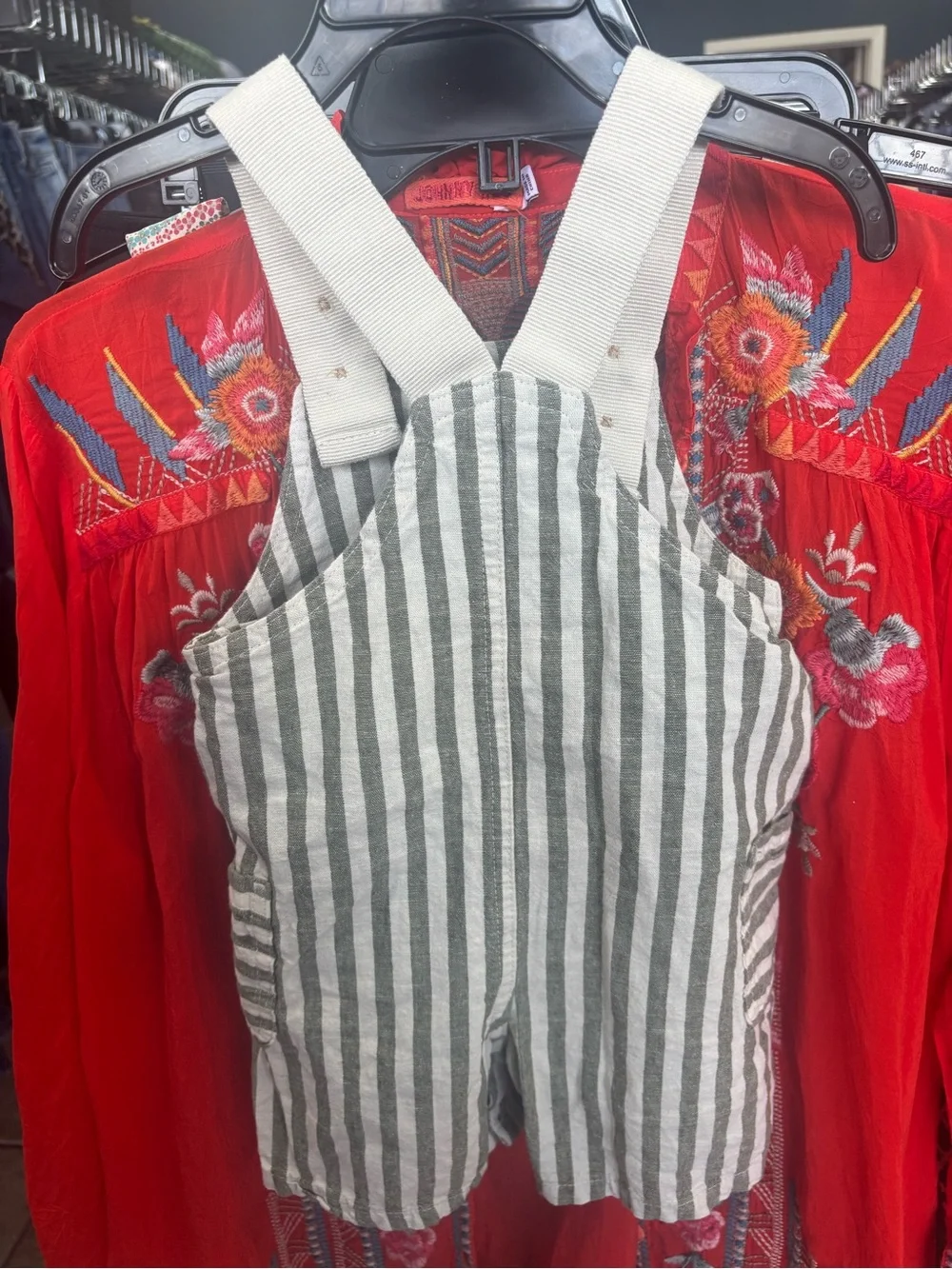 Carter's Green & White Striped Cotton Overalls
