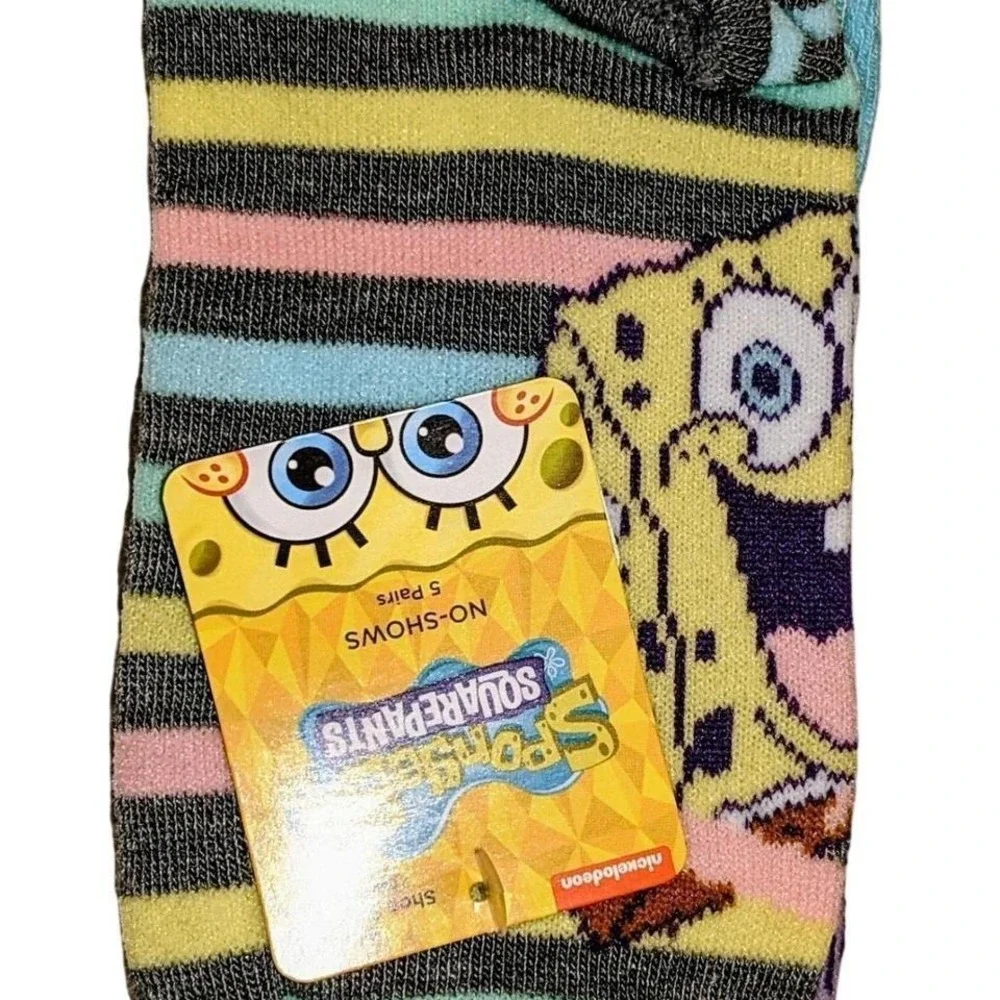 Nickelodeon SpongeBob SquarePants‎ No-Show Socks 5 Pair Pack Kidcore New