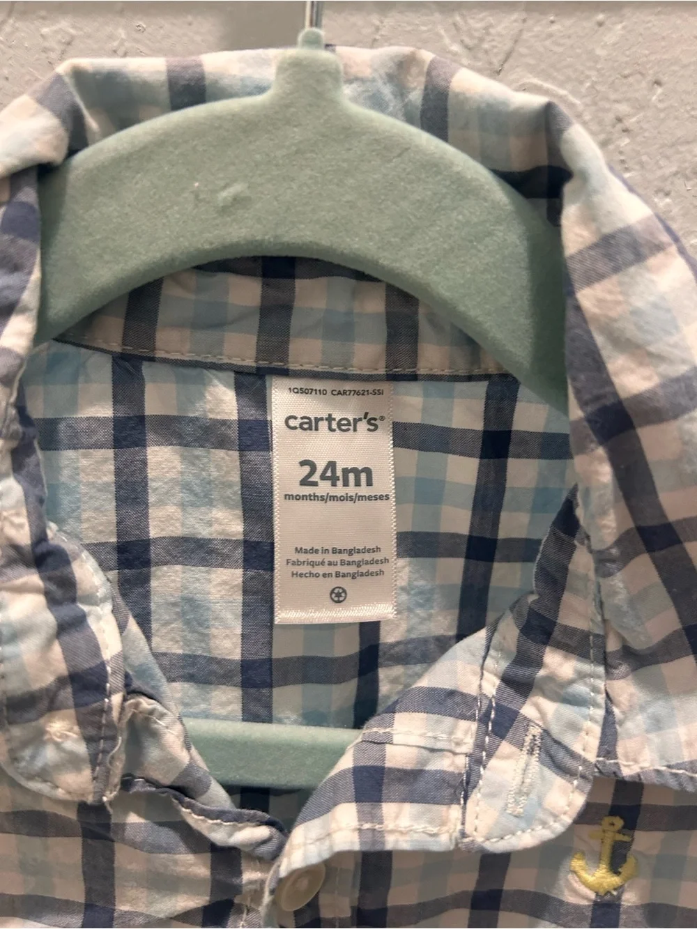 Carter's Blue, White & Gray Plaid Short Sleeve Button-Down Shirt