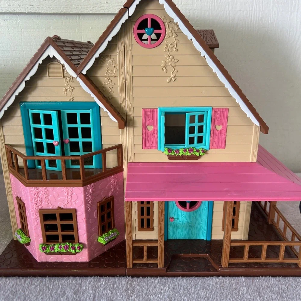 Lil Woodzeez Honeysuckle Hillside Cottage Dollhouse Pink Teal Foldable Playhouse