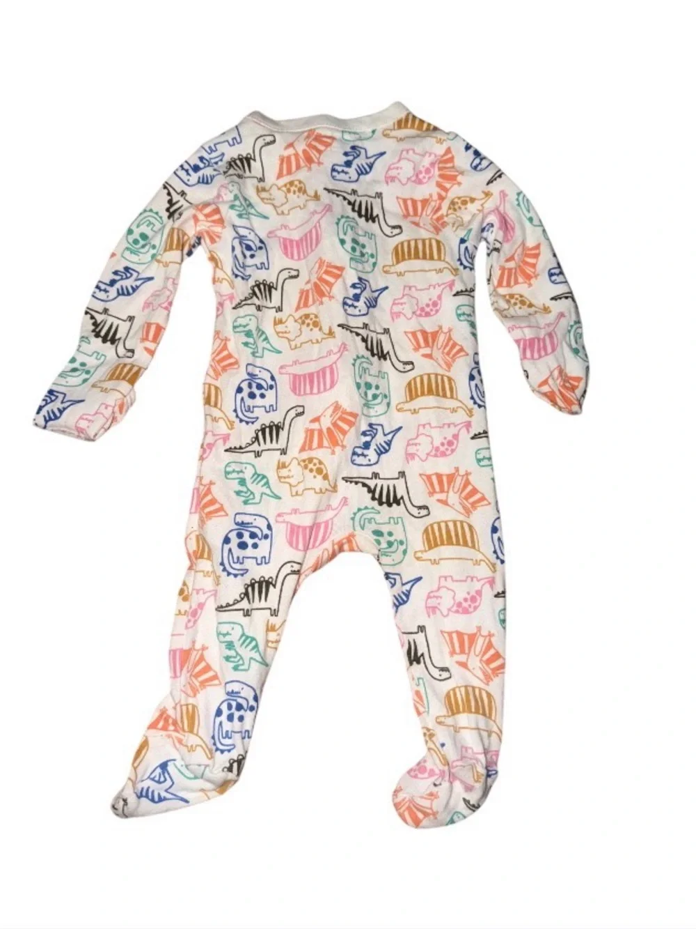 Old Navy White Footed One-Piece with Multicolor Dinosaur Print 100% cotton