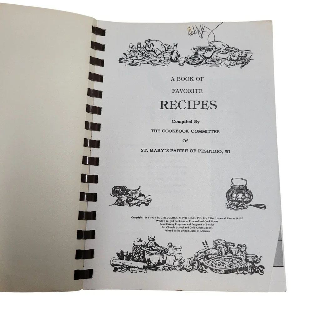 St Marys Parish of Peshtigo WI Favorite Recipes Cookbook 1994 Spiral Bound