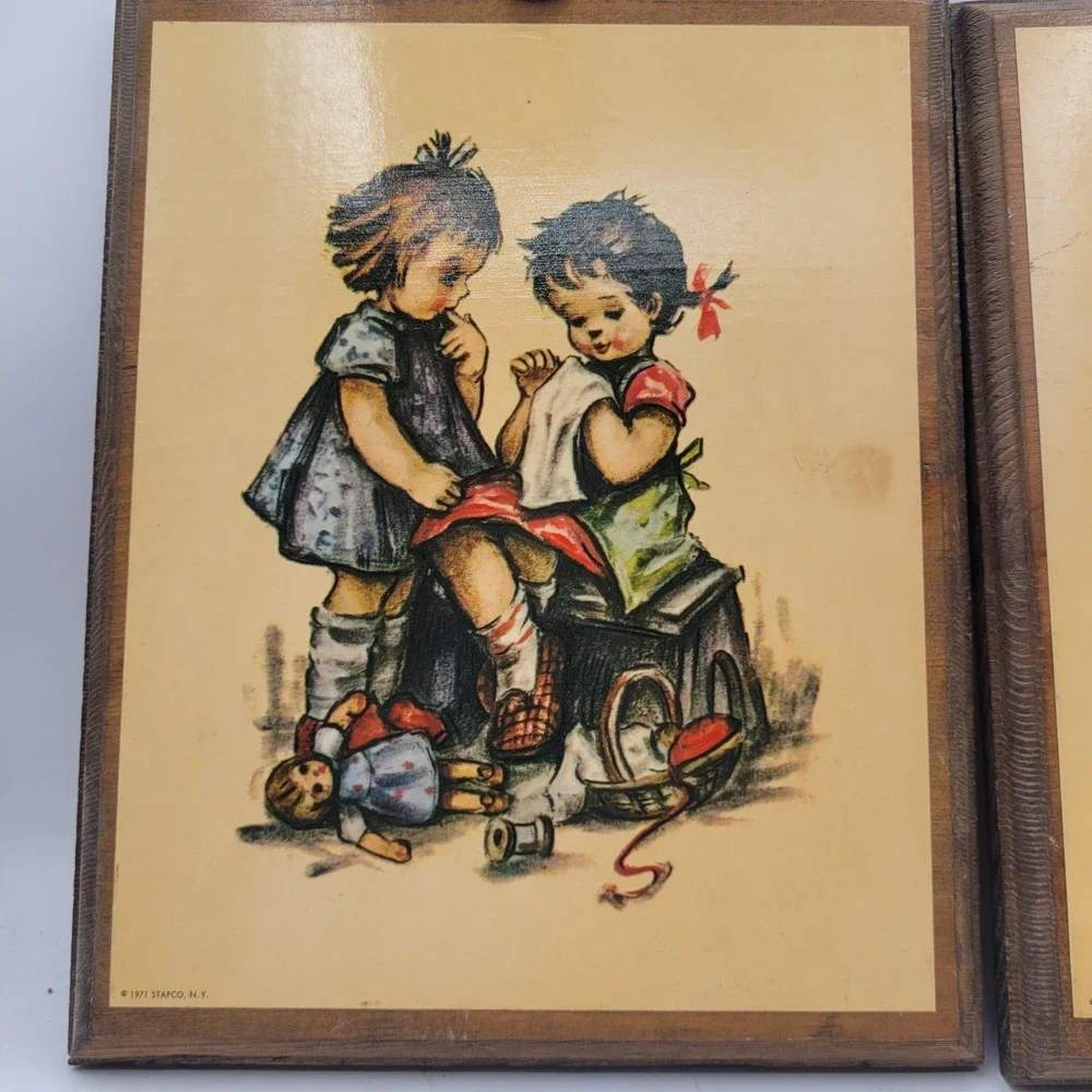 Set Of 2 1971 Hummel Plaques Stapco N.Y. Two Girls Sewing & Singing 11