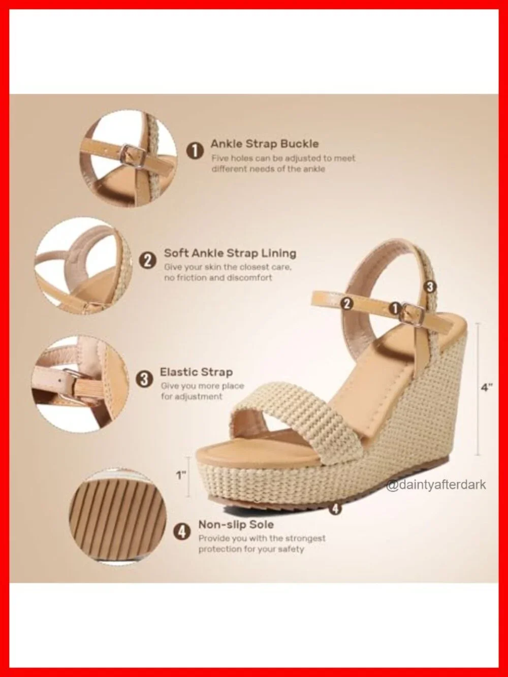 Espadrille Wedge Sandals for Women - Open Toe Platform with Jute Heel